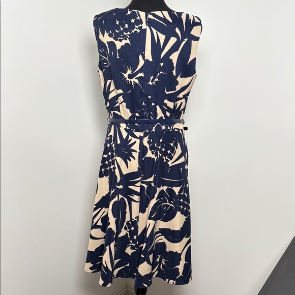 Dress Barn Women Midi Dress Blue and Cream Sleeveless A-line Office Career - Picture 2 of 9